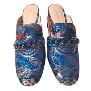 Enzo Angiolini Blue Satin Paisley Mules 7.5